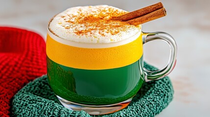 Autumnal Layered Drink with Cinnamon in Clear Mug