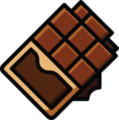 A delicious stylized illustration of a broken chocolate bar with visible squares and a light brown wrapper against a white background