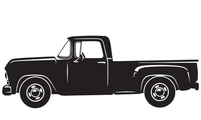Black Silhouette Illustration of a Vintage Pickup Truck