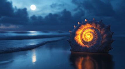 Glowing Seashell Under Moonlight