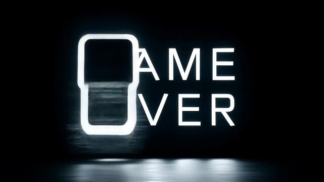 Abstract glitched GAME OVER text on black screen background. - Powered by Adobe