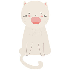Minimalist Beige Cat Yawning with Pink Mouth Open Wide Illustration on Transparent Background Vector Graphic Isolated