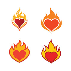 Fire Heart Icon Set &ndash; Burning Love and Passion Symbols