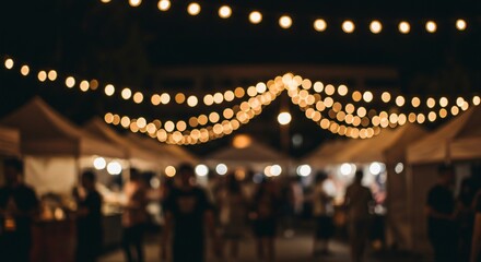 Outdoor festival night celebration with string lights