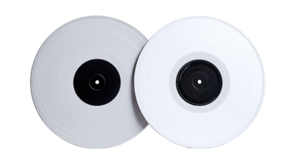 Two white discs, one black center, one light gray center, stacked