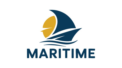 Modern maritime sailboat logo design featuring sun and waves for nautical business branding