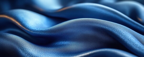 Close Up Of Flowing Blue Satin Fabric with Sparkling Surface Detail and Soft Lighting