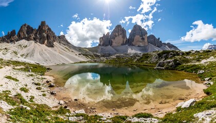 Mountain peaks reflected in lake