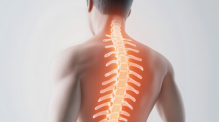 Spine Anatomy: Visualizing the human spine with glowing vertebrae, highlighting spinal structure and health, promoting awareness and understanding.