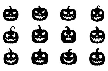 Obraz premium Set of scary halloween pumpkin face silhouettes