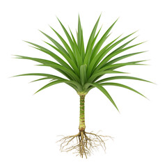 Green dracaena plant with roots isolated on transparent background