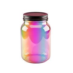 Vibrant iridescent glass jar with black lid, perfect for creative storage, modern decor, and unique packaging solutions