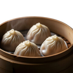 Steaming hot dumplings with juicy broth, perfectly pleated, ready to savor in a traditional bamboo steamer for authentic culinary delight.
