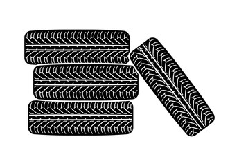 black illustration of stacked car wheels or tires without background