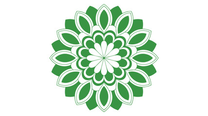 Symmetrical green and white floral mandala design organic pattern for meditation or decoration
