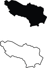 Two identical map representations show a specific areas solid shape and its corresponding boundary