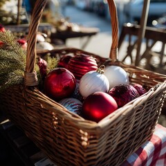AI Generated Basket filled Christmas ornaments cool winter
