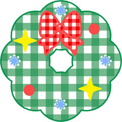 Cute Christmas Wreath with Red Bow and Gingham Pattern