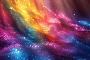 Abstract Colorful Wavy Surface with Glittering Texture and Light Rays