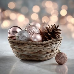 AI Generated Basket filled Christmas ornaments cool winter l
