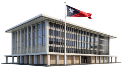 Taiwanese government building isolated on transparent background, featuring the national flag of the republic of china waving proudly