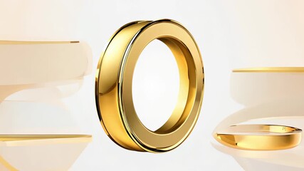 Golden ring rotates gracefully in a soft-lit environment, showcasing its polished surface and intricate design, creating a captivating visual flow and elegance in motion - Powered by Adobe