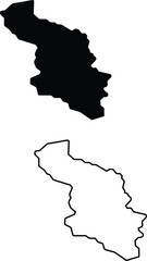 Obraz premium Vertical geographic outlines and solid black map shapes clearly delineate an unknown landmass on a pure white canvas
