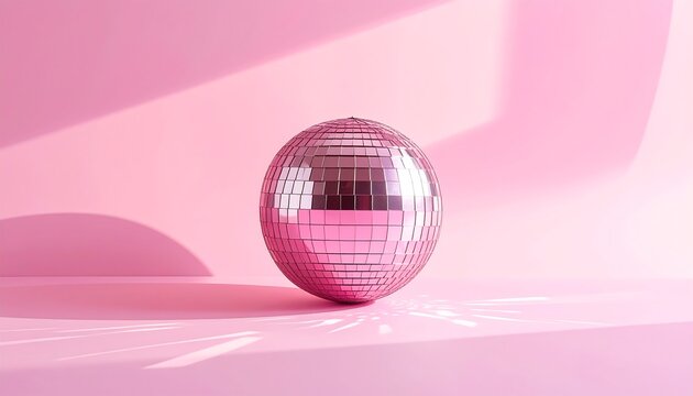 A reflective, pink globe casting light in a minimalist, pink scene - Powered by Adobe