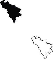 Minimalist black map silhouette and outline of an unspecified regional territory against white