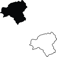 Isolated black silhouette and outline shapes representing a distinct geographic region