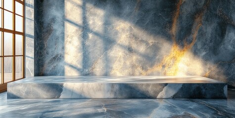 Studio Setting with Concrete Platform and Window Shadows and Harsh Lighting