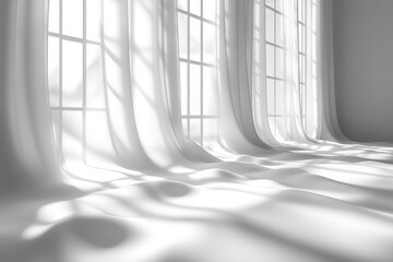 White Room with Large Window and Sheer Curtains Creating Shadows and Light Play