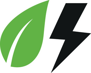 Green energy lightning bolt vector graphic icon for eco-friendly power and sustainability themes
