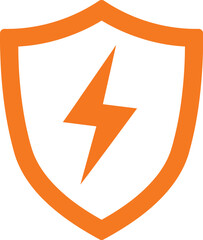 Orange shield with lightning bolt vector graphic for protection and energy themes
