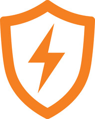Orange lightning bolt shield vector graphic for energy protection and security icon