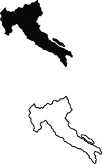 Iconic black silhouette and outline map of Italy showcasing its distinct boot shape