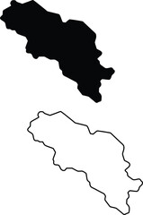 Obraz premium Elongated black silhouette map and matching outline of a specific geographic area on white
