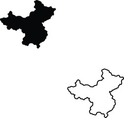 Black silhouette and outline map of a distinct geographical region displayed on a pure white background for clarity