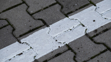 Obraz premium White line marking on cracked pavement
