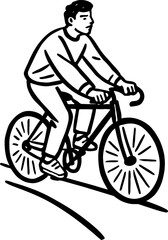 Line art illustration of a person riding a bicycle on a winding path