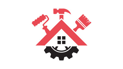 Home repair and renovation logo symbol featuring tools gear and house icon