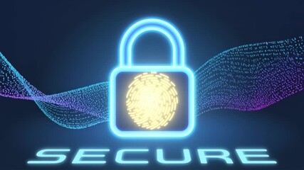 Digital Security Lock Illustration: A glowing digital padlock with a fingerprint sensor at its heart, symbolizing secure data protection against cyber threats. - Powered by Adobe