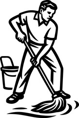 Man mopping floor with bucket illustration