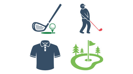 Golfing gear and action images representing the sport of golf