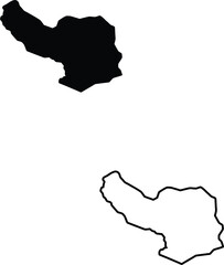 Black silhouette and outline of the country Eswatini map on a clean white isolated background