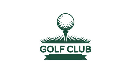 Golf club logo design with golf ball on tee and green grass emblem