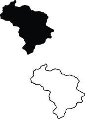 Minimalist black solid map and an outline depicting a unique geographic territory isolated on a pure white plane
