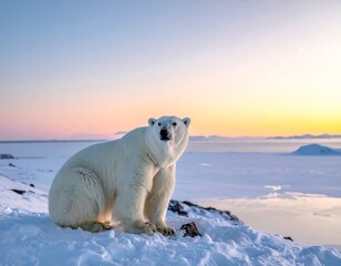 Majestic polar bear at arctic sunrise