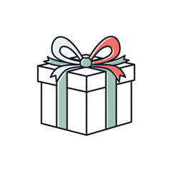 Stylized gift box with a two tone ribbon and bow.