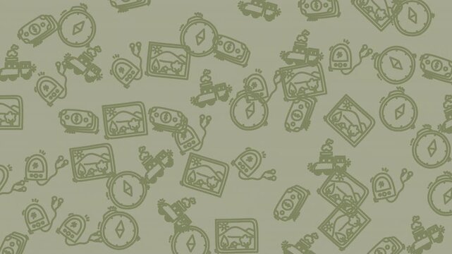 animated summer holiday icon seamless pattern with this unique travel themed pattern featuring trains, money, compasses, and monuments for stylish backgrounds and creative projects